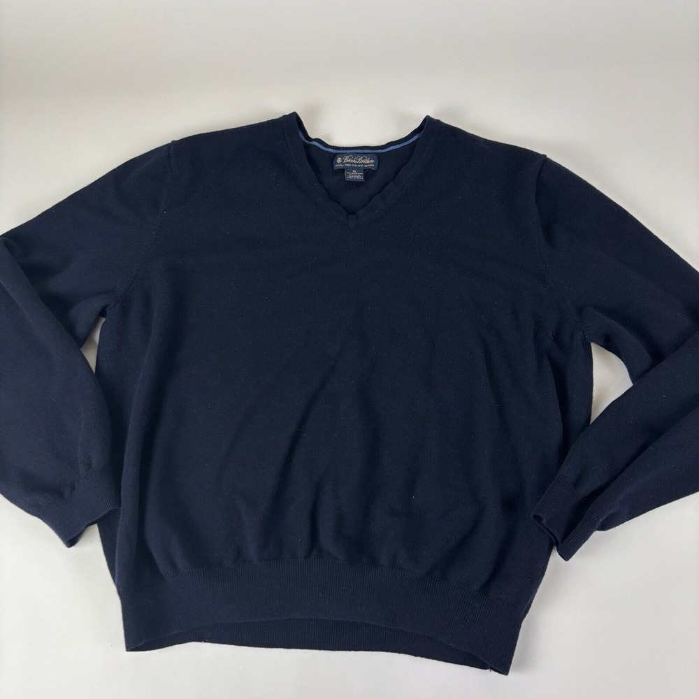 Brooks Brothers Sweater XL Runs Small Blue Extra Fine Italian Merino‎ Wool Blend